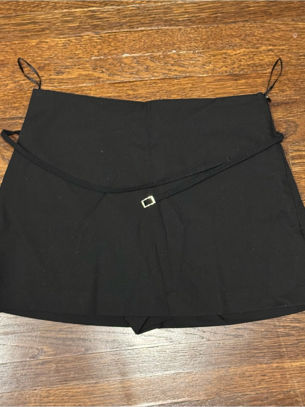 Zara Black Mini Skort with Square Buckle Accent